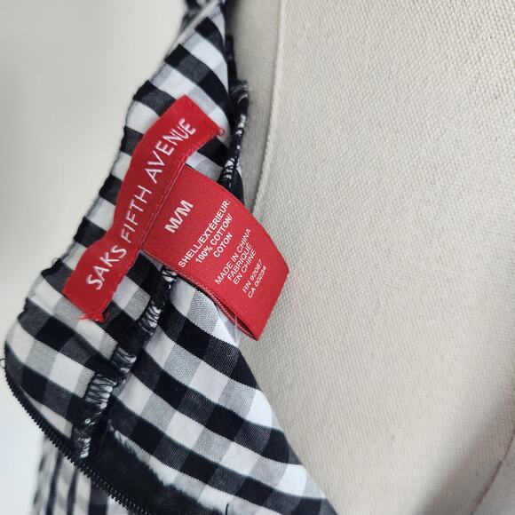 Saks Fifth Avenue Black White Gingham Ruffle Romper Tie Back Cotton Size M - Picture 4 of 6